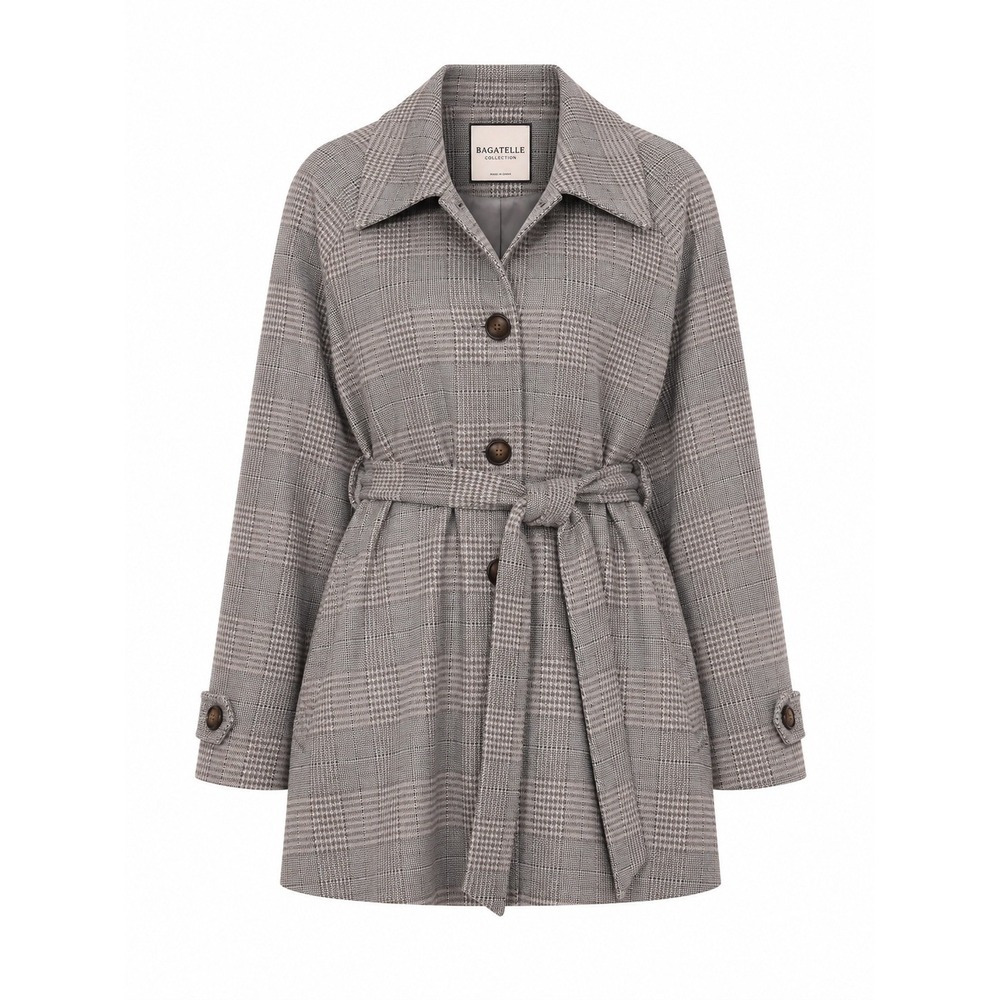Bagatelle Collection‎ Grey Plaid Belted Trench Coat Jacket Plus Size 3X New